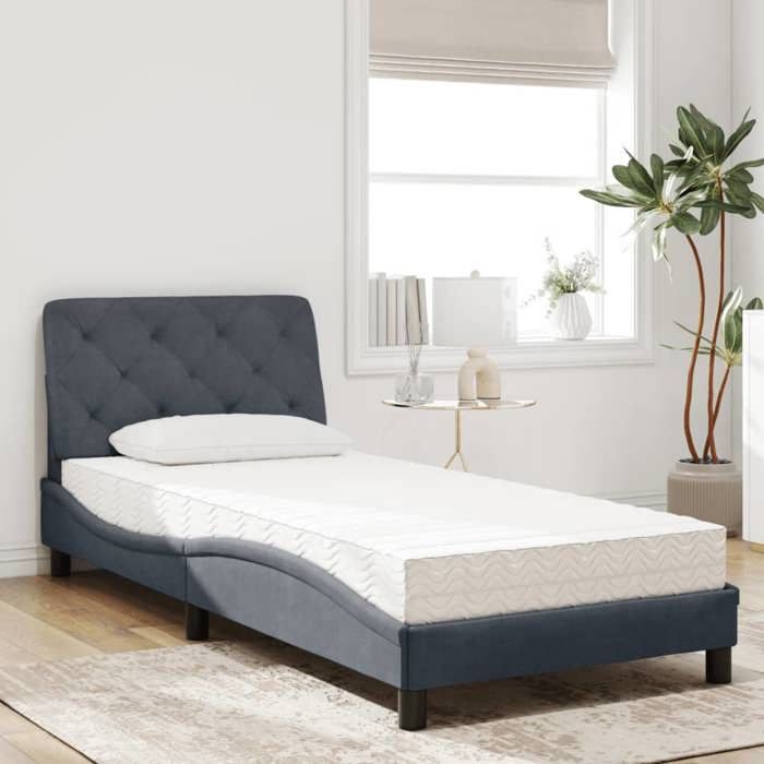 VidaXL Lit avec Matelas, Lit Rembourré avec Coussin de Tête de Lit, Lit Simple, Lit Adulte de Chambre à Coucher Intérieur, 3208635