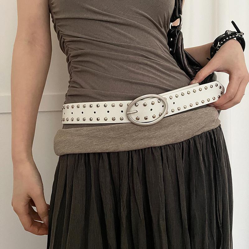 Women'S Belt Fashionable Rivet Belt Personalized Needle Buckle Belt Street Trend Punk Hiphop Style Y2K Belt With Jeans Belt