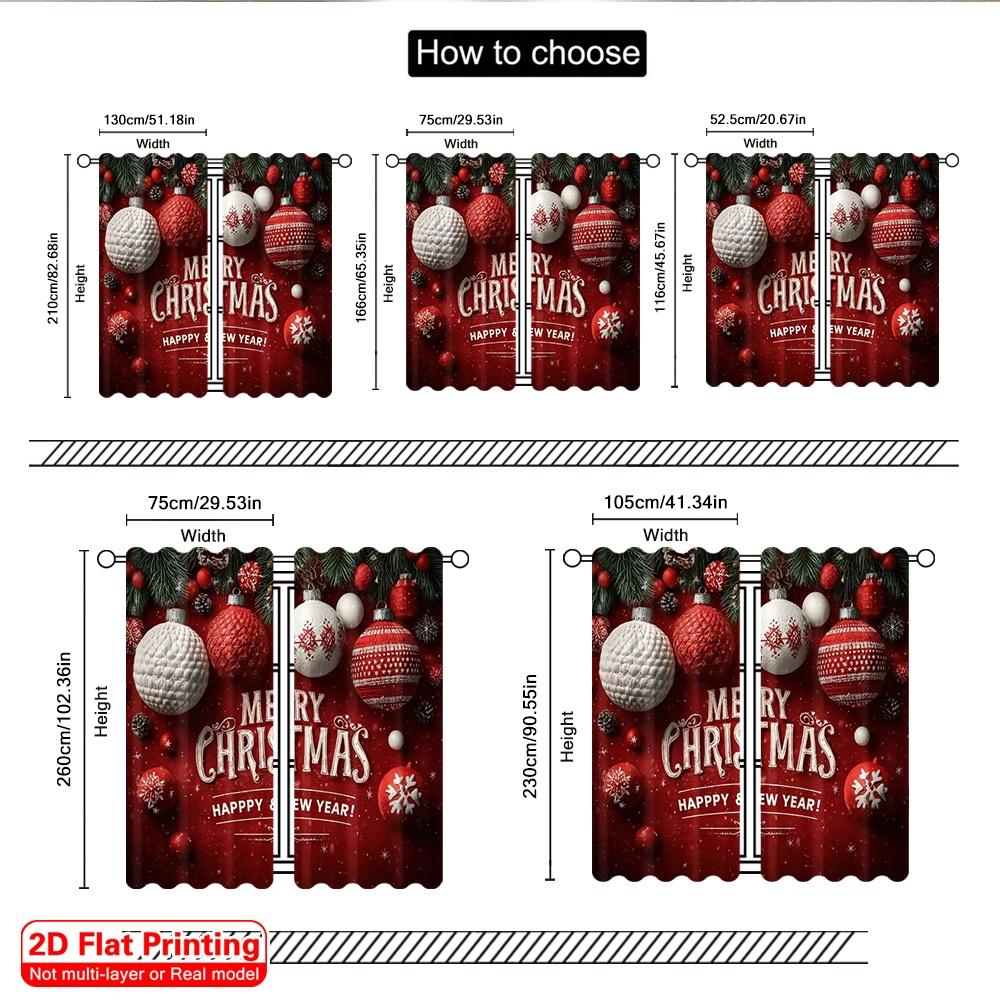 2pcs 2D flat printing Merry Christmas Scene Curtains merry christmas1 Versatile Polyester Without Electricity Festive Wall Decor