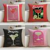 Refreshing Daiquiri CocktailS Cushion Cover Breathable and Skinfriendly Linen Pillowcase Square Removable and Washable Cushion