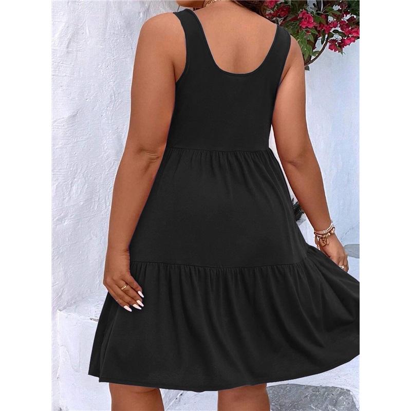 European And American Summer Plus Size Women's Casual Commuter Solid Color Sleeveless Mid Length Dress