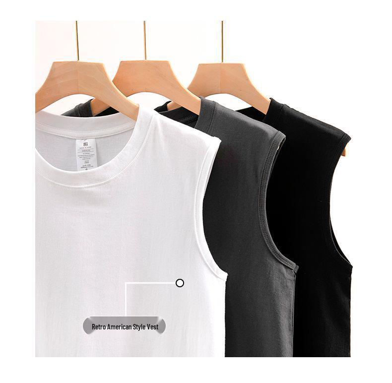 Heren 2026 Zwaar Katoenen Vest - Koreaanse Stijl Trendy Mouwloos T-shirt, Effen Kleur Casual Basislaag