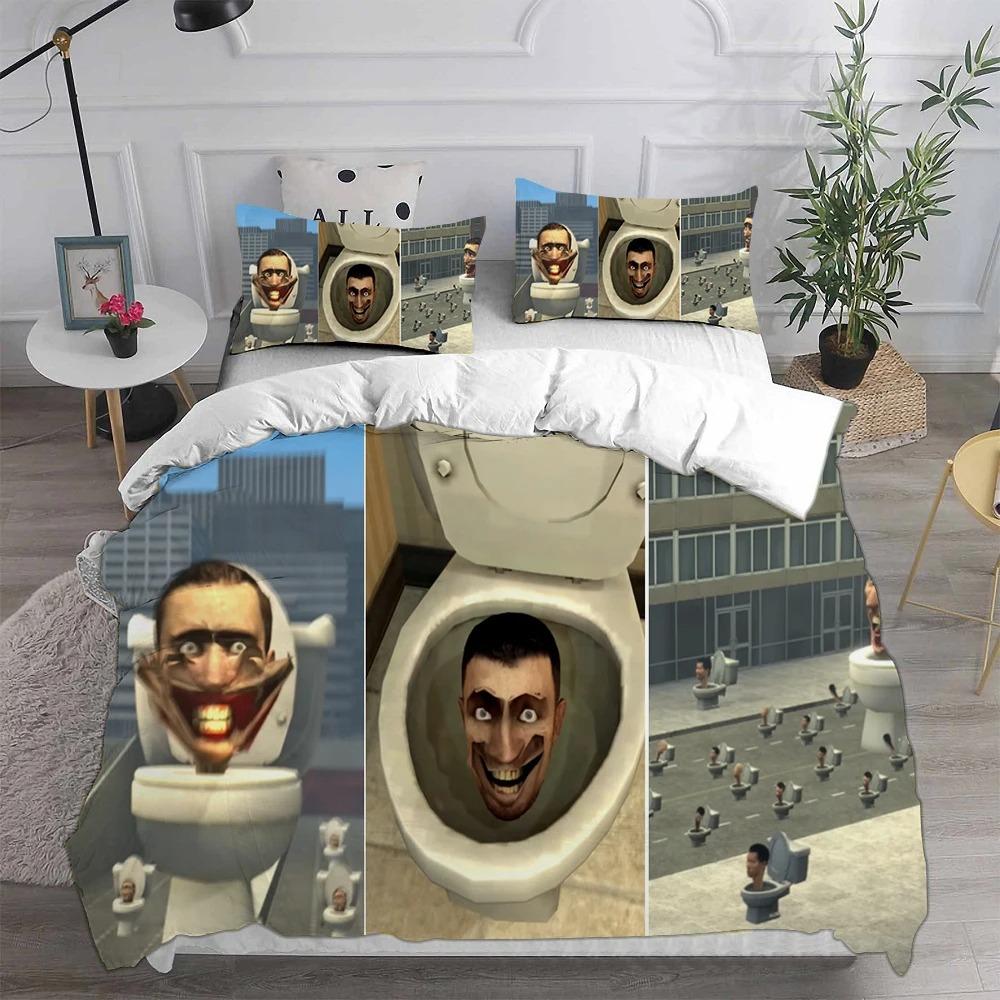 Spiel Skibidi Toilet Arale Bettdecke Bettwäschesets Gamer Bettbezug Bettbezugsets Kinder Erwachsenengröße