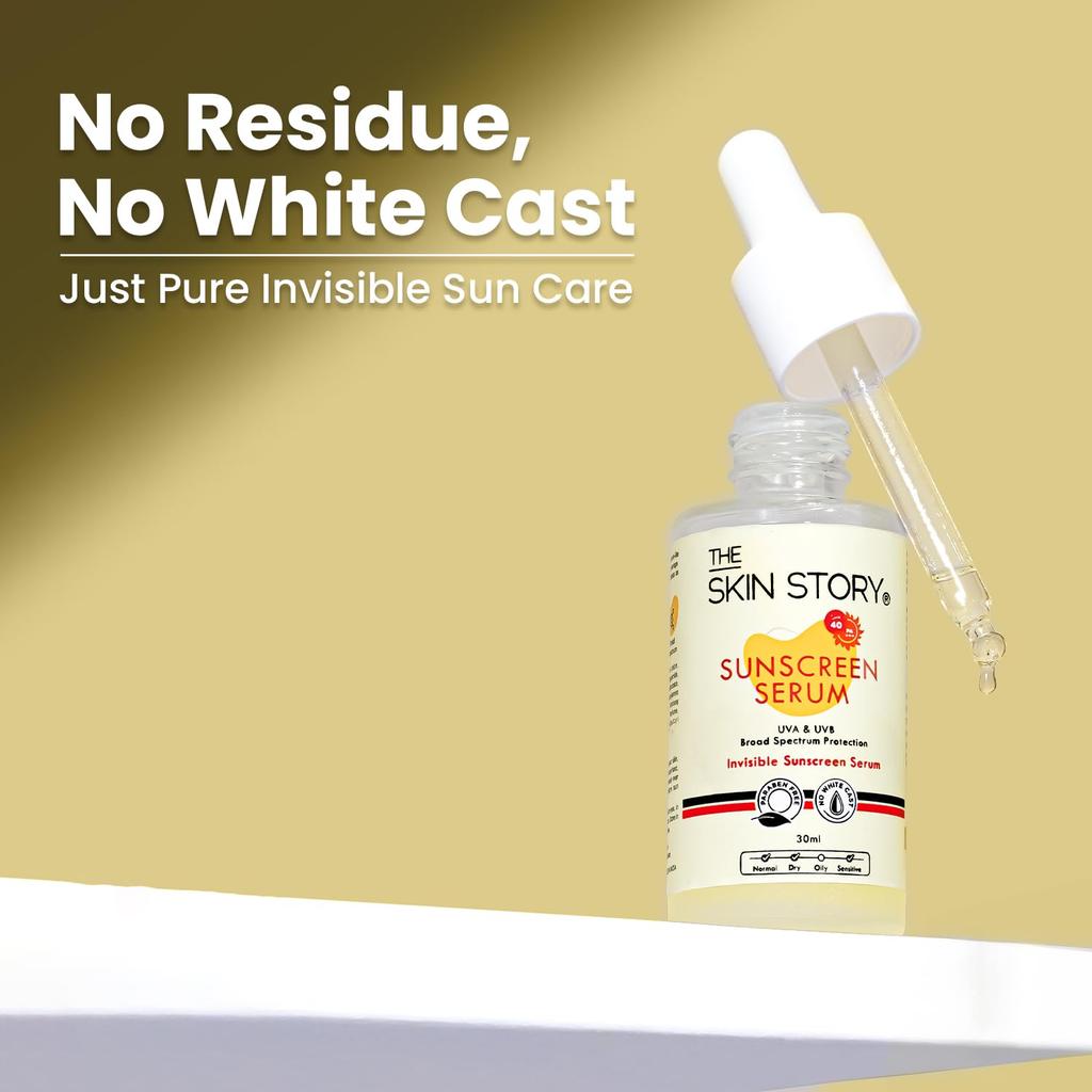 The Skin Story SPF 40 Invisible Sunscreen Serum | Radiant Protection | Lightweight & Non-Sticky | Vitamin E | For Women & Men | 30ml