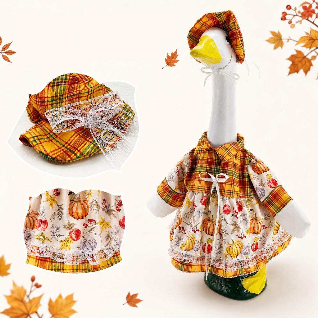 Thanksgiving 23-Inch Porch Outfit Set with Pumpkin Dress and Hat, Figurine Decoration