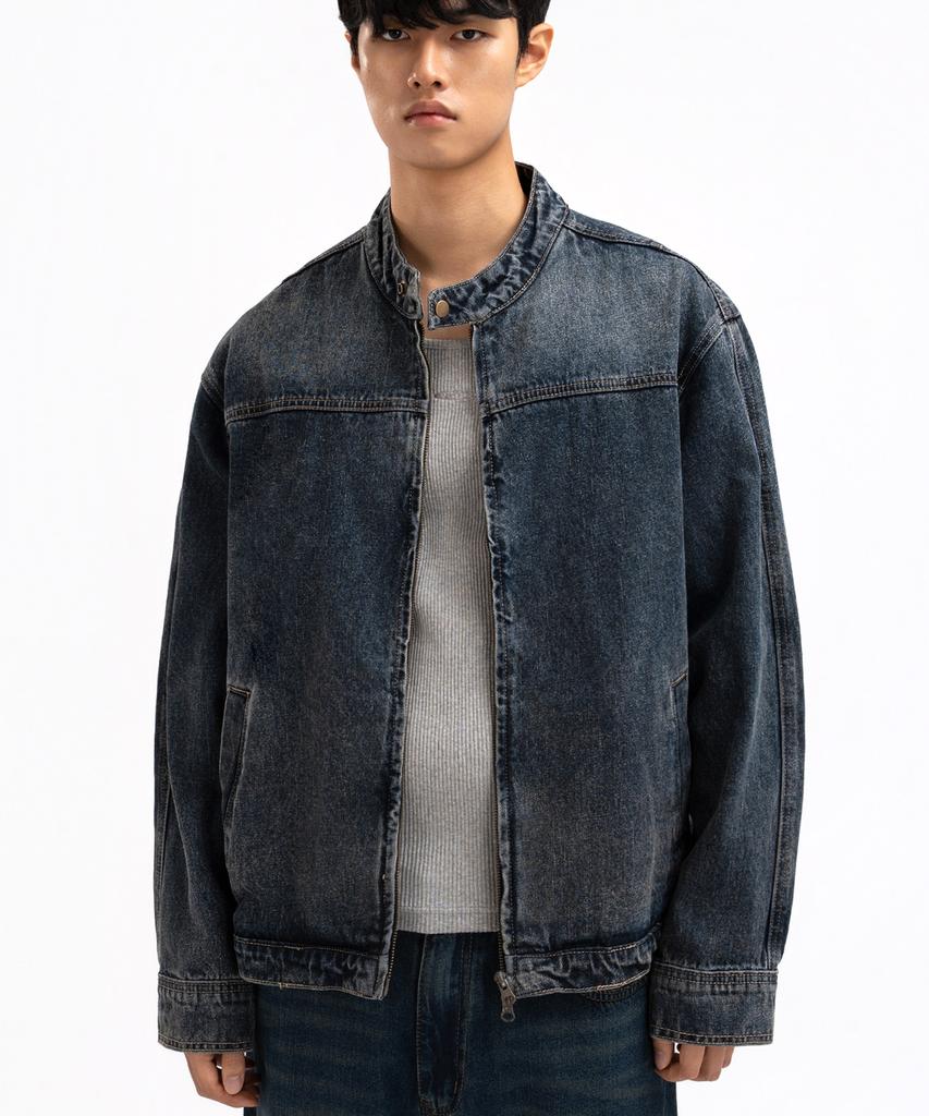 Underoff Washed Crop Denim Biker Jacket Black