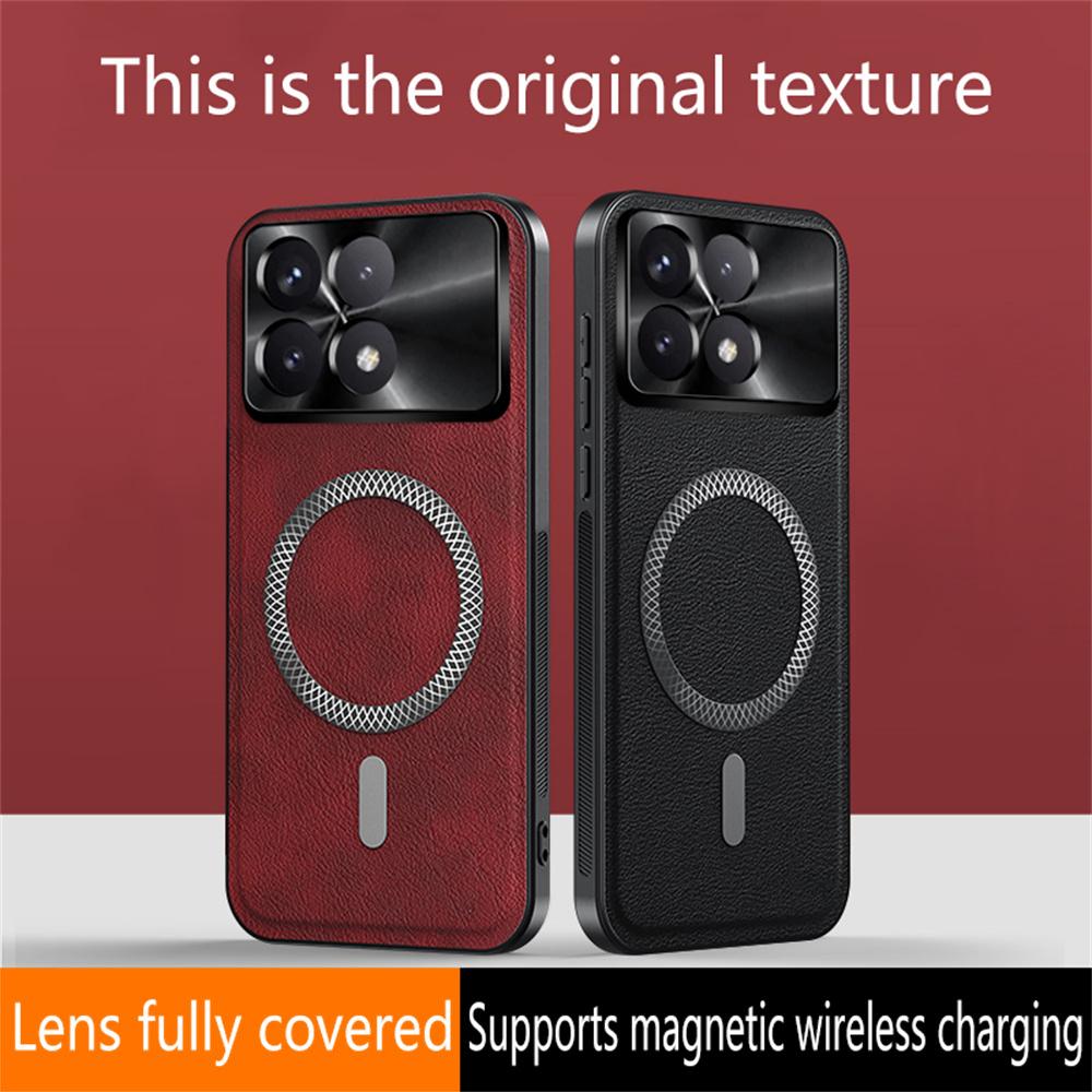 For Xiaomi Redmi K70E 5G/Poco X6 Pro 5G Case Compatible with MagSafe PU TPU PC Phone Back Cover with Metal Lens Frame