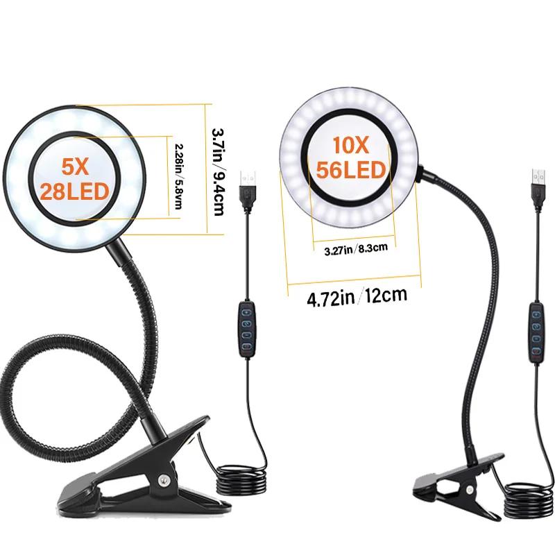 Xiaomi 5/10X Magnifying Glass with Clip 28/56LED Magnifier Lamp 3 Color Mode 10 Brightness Dimmer 360° Flexible Gooseneck Lights