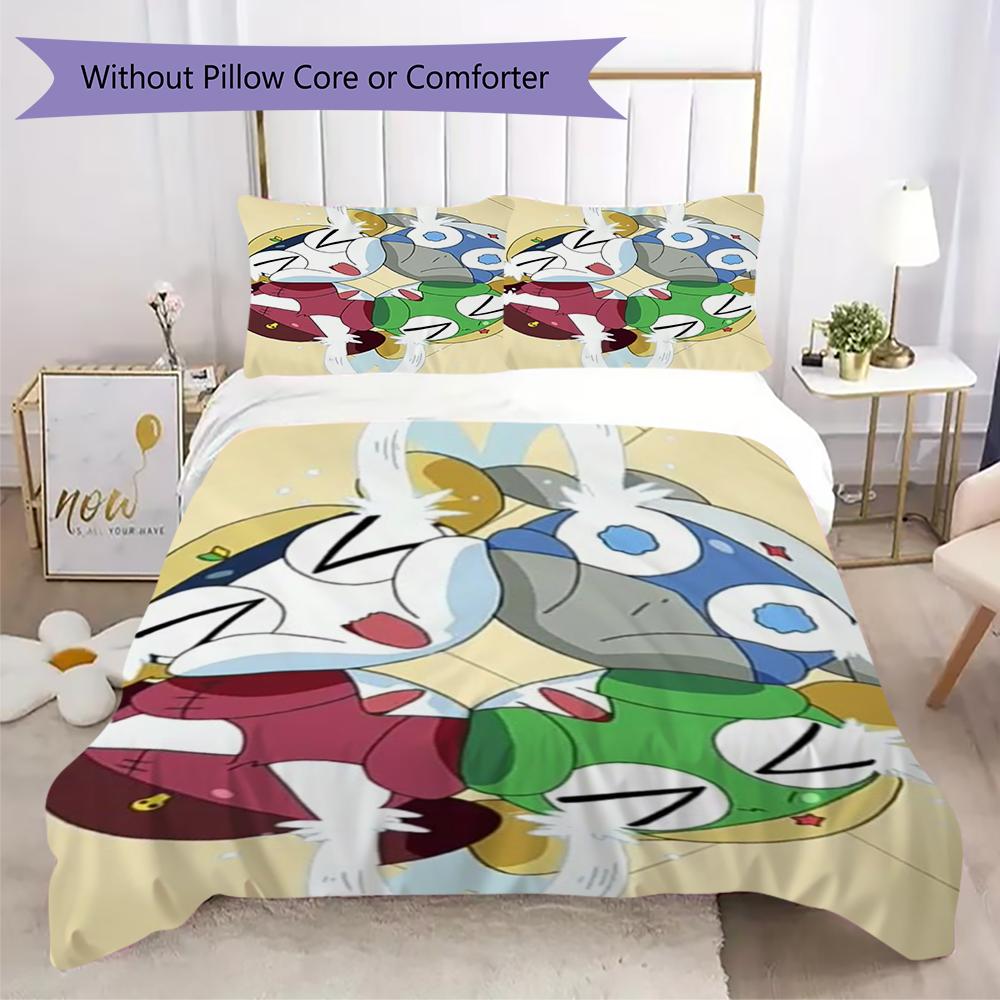 Keroro Pattern Bedding uilt Set uilt Cover Pillowcase Home Decoration Birthday Gift (1 * duvet cover + 2 * pillowcase without core)
