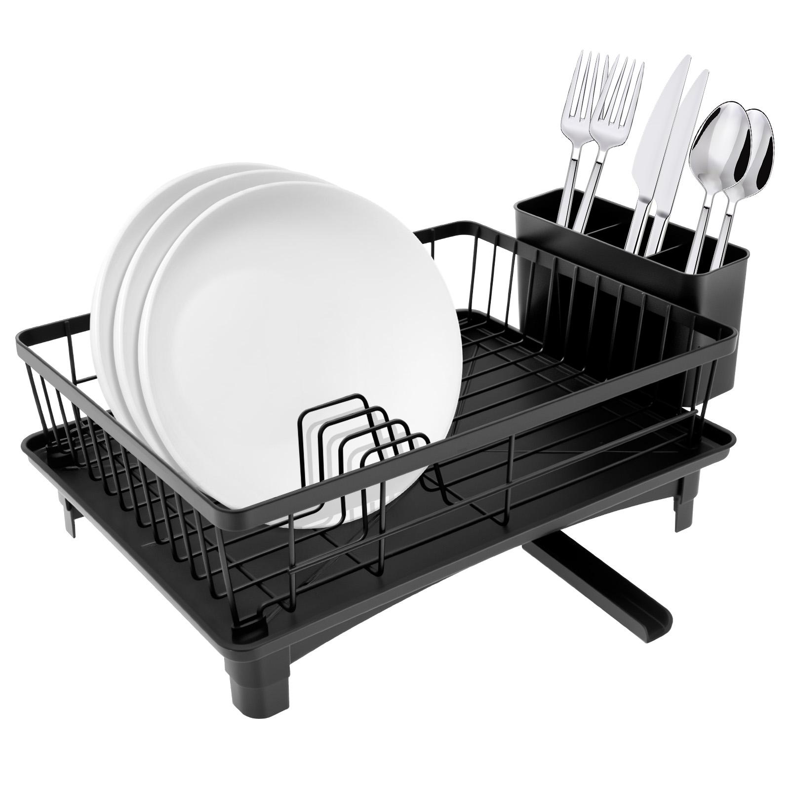 Iron Dish Drying Rack Multifunctional Large Capacity Flatware Dish Drainer With Utensil Holder for Kitchen Countertop Windowsill