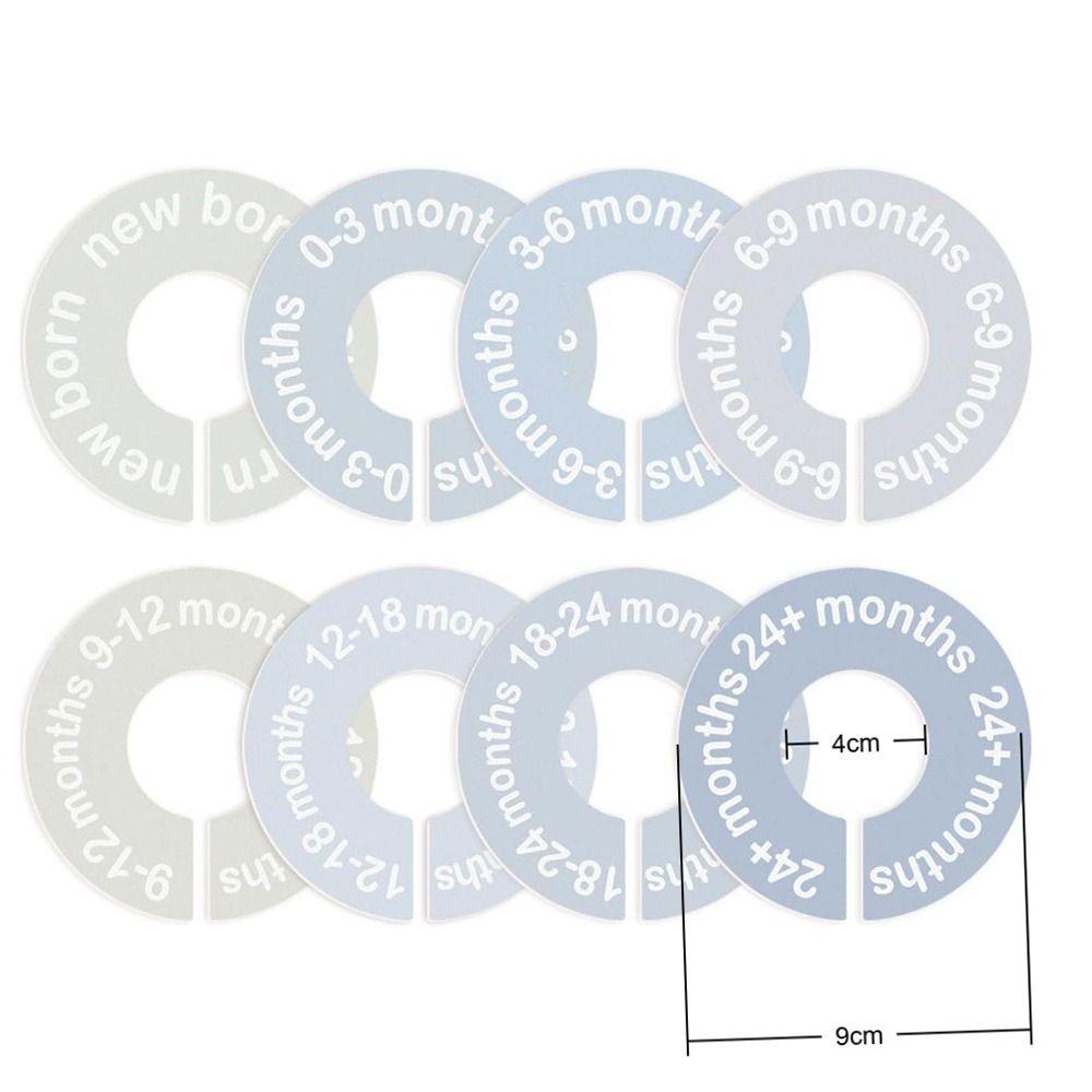 68/9Pcs Organizing Hangers Clothing Size Dividers DIY Craft Plastic Garment Labels 0-24 Months Round Size Tags Rings