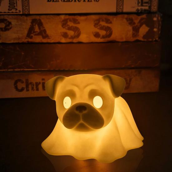 Halloween Ghost Dog Night Lamp Glowing Dachshund Pug French Bulldog Resin Statue Figurine Holiday Party Home Office Bedroom Decorative Lamp Dog Lovers