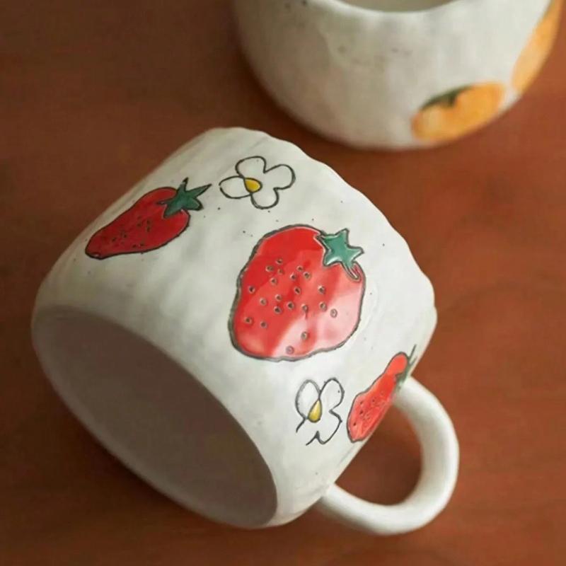 Perfect For Home, Office, Event Gifts And Holiday Gifts Halloween Hand Painted Ceramic Coffee Mug With Strawberry Pattern Design