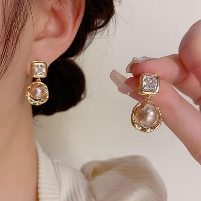 Französische Geometrische Perlen Kristall Tropfenohrringe für Damen Elegant Zirkon Geometrische Hängeohrringe Party Hochzeiten Schmuck Geschenke Neu