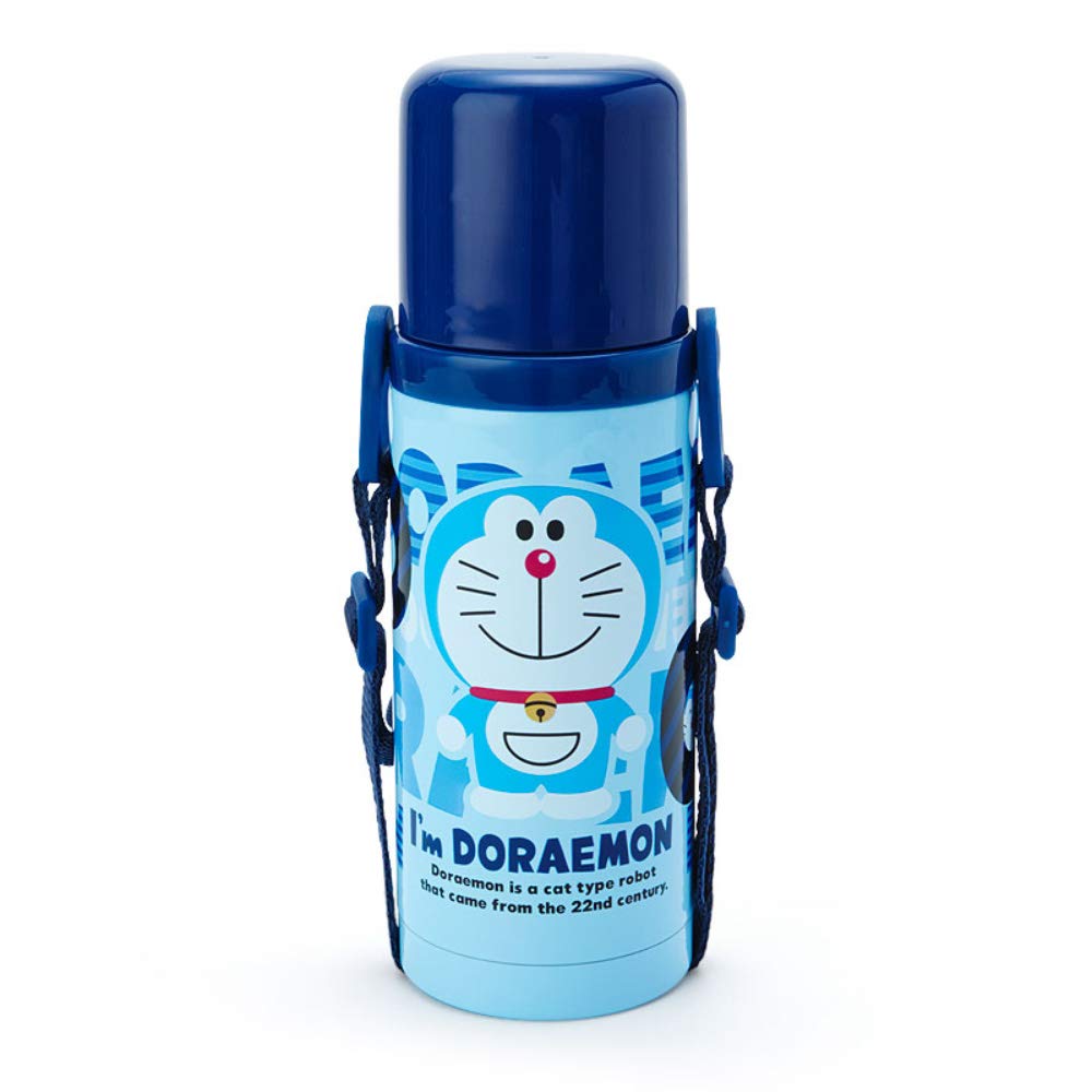 Sanrio Water Direct Stainless Steel Doraemon with Shoulder Character SANRIO Children's Bottle, 380ml, Drinking, One-Touch Cup, 2-Way Bottle, (I'm
