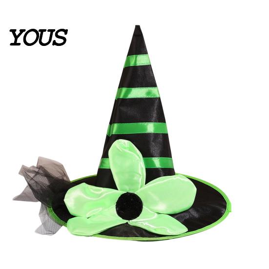 Holiday Themed Party Accessories Halloween Witch Hat for Women Girls, Large Striped Wizard Gorgeous Kids with Flower Costume Accessories, Cosplay,