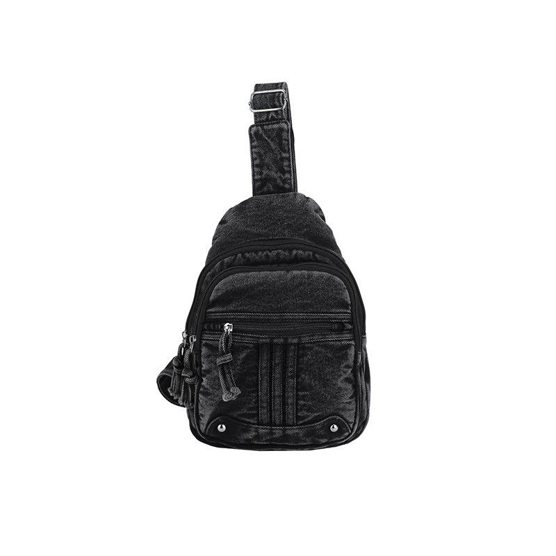 Женская джинсовая нагрудная сумка через плечо с множеством карманов чёрный