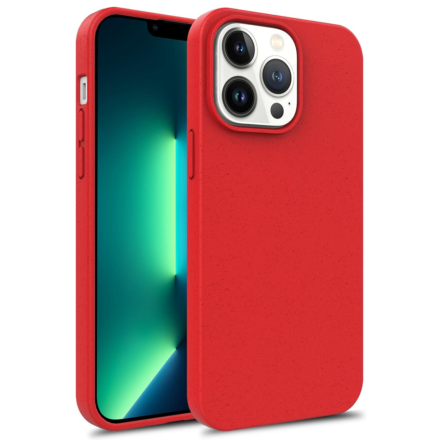 

For iPhone 16 Pro Case Eco-Friendly Wheat Straw+TPU Protective Phone Case Red