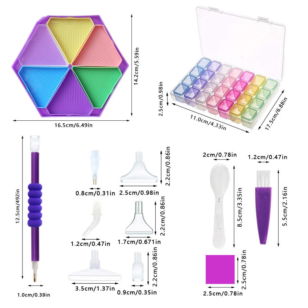 Complete 5D Diamond Painting Tool Kit with 4 Pens 6 Tips 28-Grid Storage Box Sorting Trays Wax and Full Accessories for Art Crafts