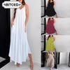 Fashion Summer Spring Solid Color Print Sleeveless V-Neck Casual Dresses