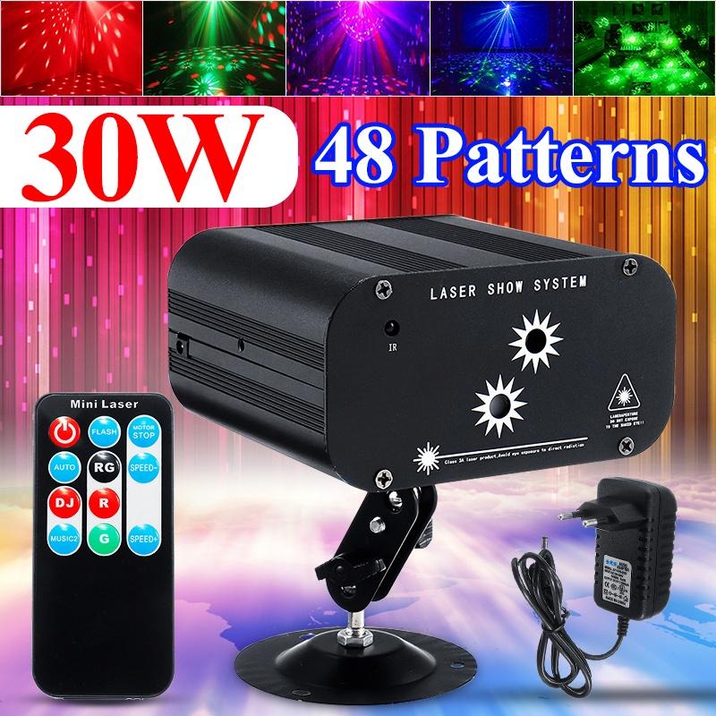 New 48 Modes Sound Activated Party Light 30W Strobes Laser Light RGB LED Stage Light Christmas DJ Club Home KTV Party Bar
