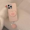 Pink heart-shaped stand fur ball bell phone case suitable for 11/12/13/14/15/16