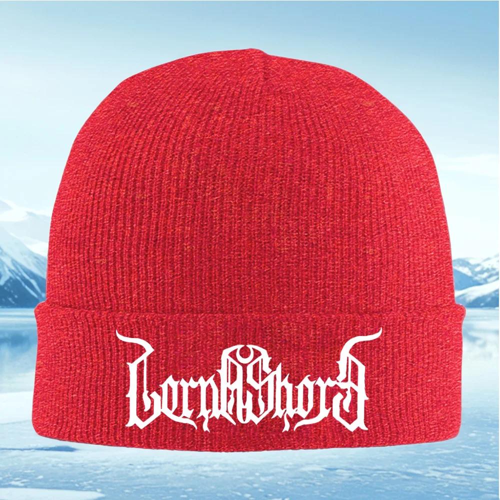 

White gothic metal band on black Knitted Hat Unisex Women Unisex Beanie Pullover Cap Winter Thermal Warm Christmas Outdoor Cycling