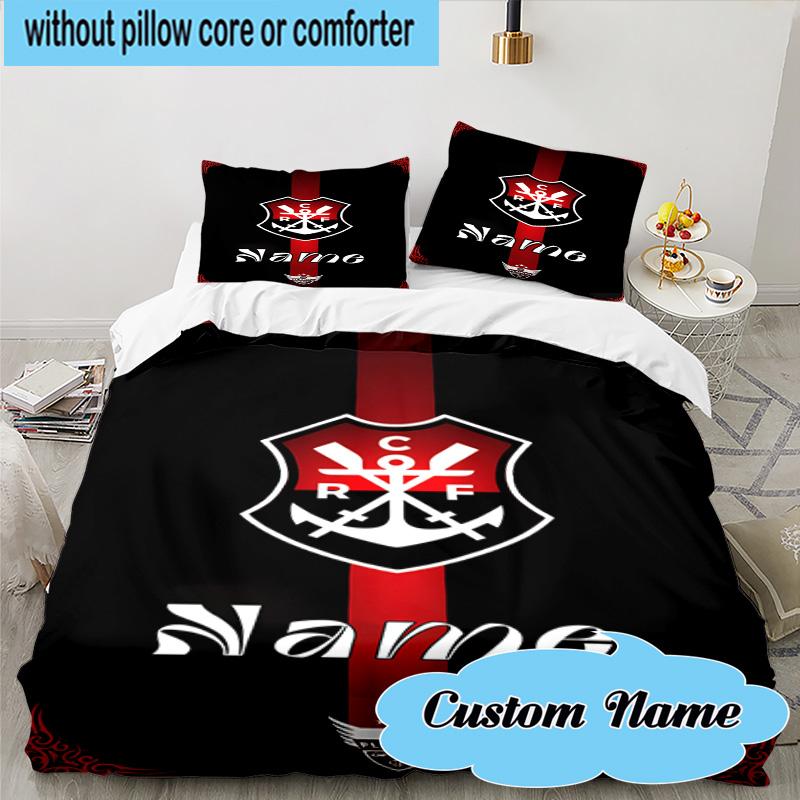 3PCS Custom Name Black Crest Flamengo Bedding Set, Including 1pc Duvet Cover And 2pcs Pillowcases, Suitable for Dorms and Bedrooms Gift