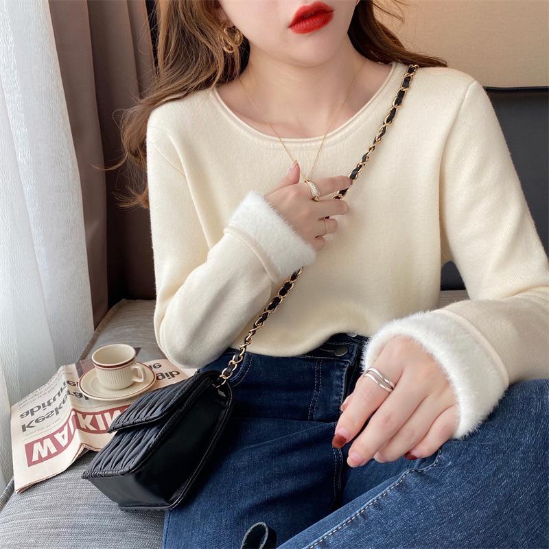 Simple one-piece fleece thickened sweater women's spring basic inner bottoming shirt warm knitted top