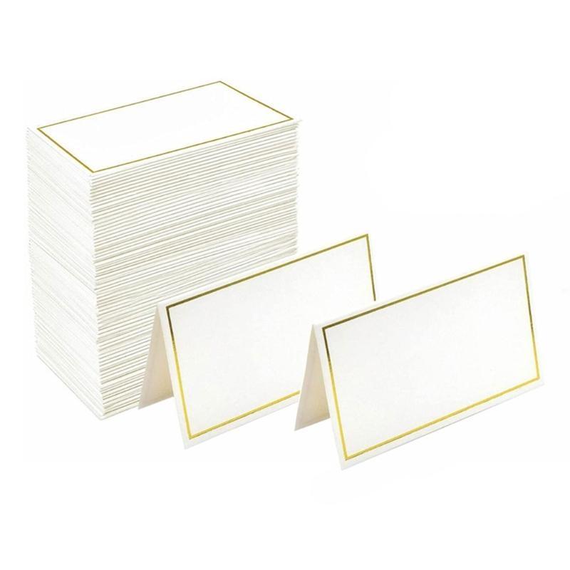 Pack of 50PCS Gold Trimmed Place Cards Name Card for Wedding, Banquet, Dinner, Party & Festive Seating Assignment