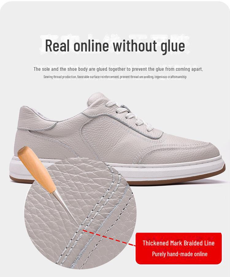 Men's 2024 Autumn Soft Leather Casual Sneakers - Soft Sole White Cowhide Shoes