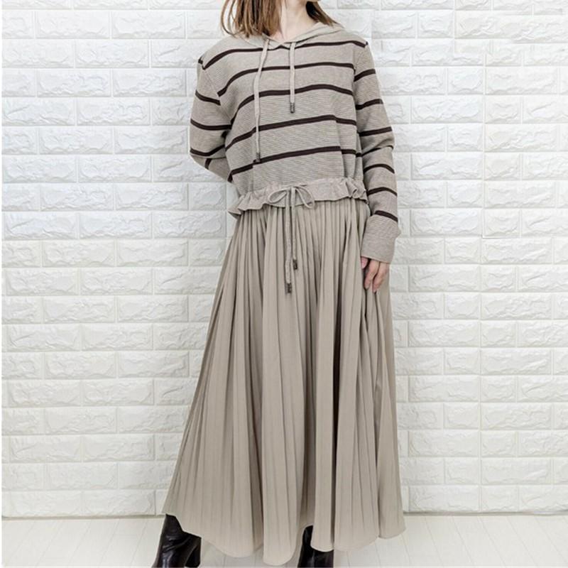 Long Sleeve Plus Size Hooded Knitted Patchwork Vintage Stripe New In Dresses for Women Casual Loose Spring Autumn Sweater Dress