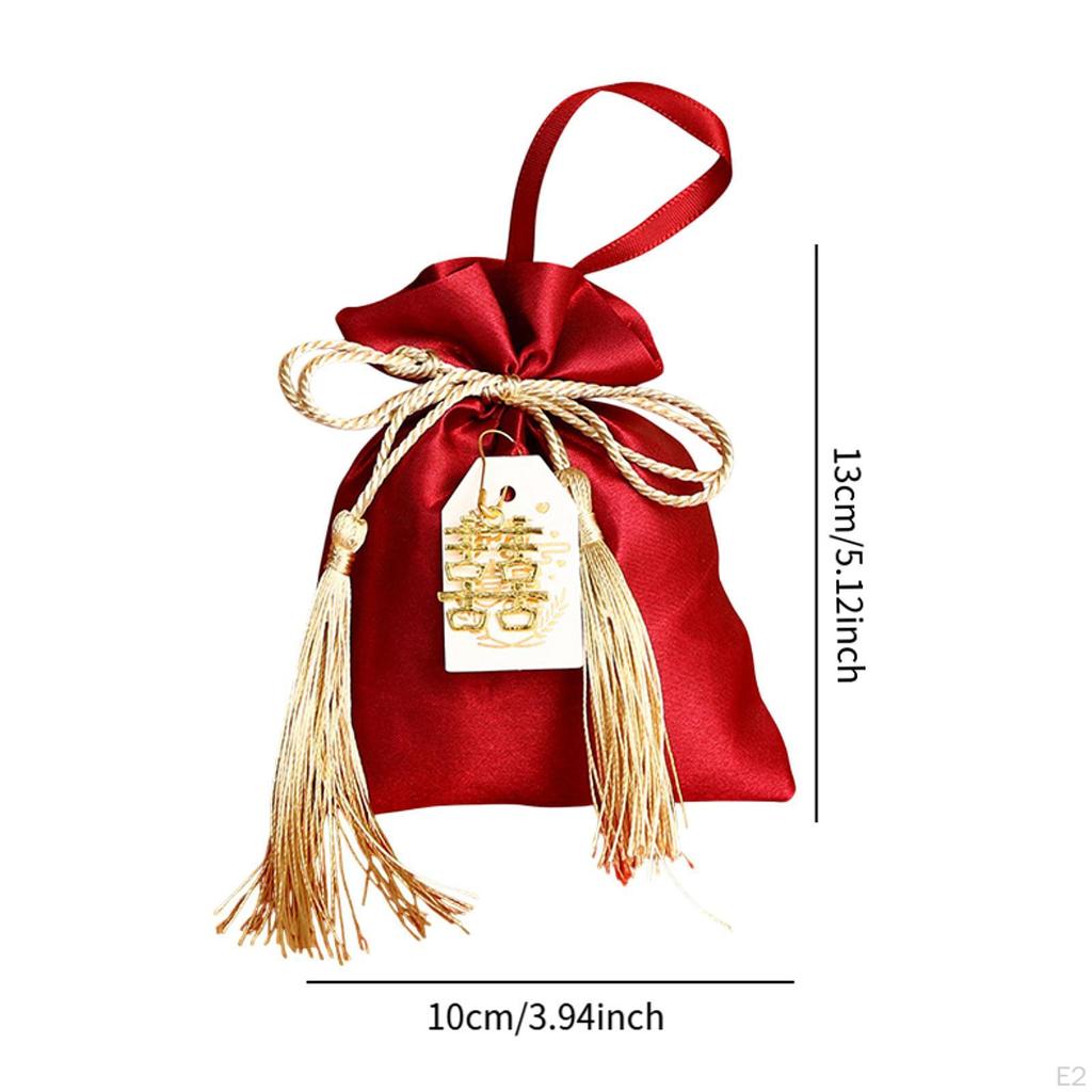 10 Pieces Red Drawstring Bags for Wedding Treats, Satin Goodies Pouches