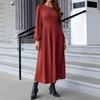 Solid Color Round Neck Long Sleeve Pullover Casual Elegant Thread Fashionable Dress