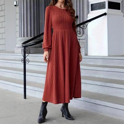 Einfarbig Rundhals Langarm Pullover Lässig Elegant Faden Modisches Kleid