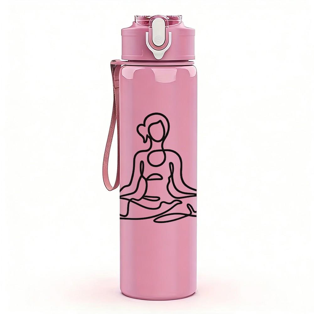 1PC Meditating Yoga Lady Silhouette Print 750ml Color Plastic Sports Water Bottle Leakproof Flip Straw Lid Suitable for Sports Office Home Use