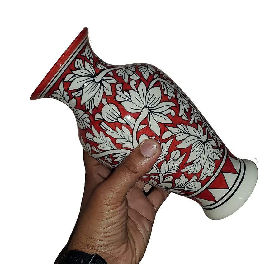 Hand Painted Flower Vase, Red