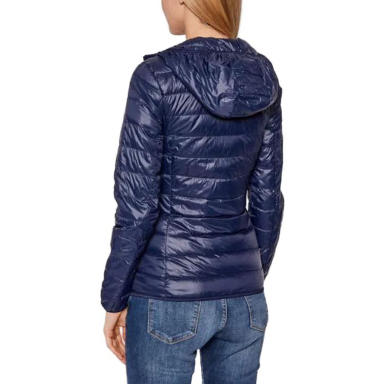 Emporio Armani SS23 Fitted Solid Color Printed Hooded Down Jacket Women Jackets Blue 8NTB14-TN12Z-1554