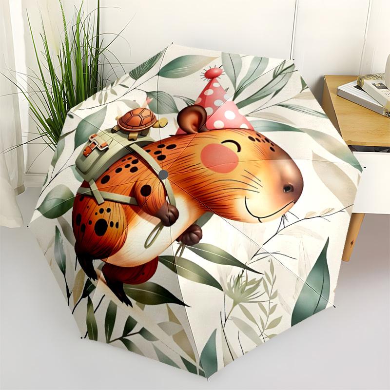 

1pc Capybara Flowers Automatic Open/Close Folding Umbrella - Compact 8-Rib Design, Daily Use, Perfect Gift for Friends & Family yy260327058