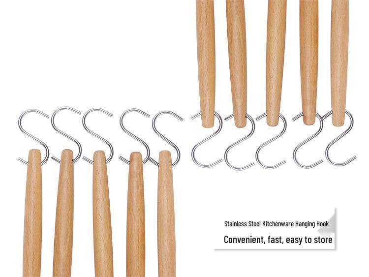 11-Piece Silicone Kitchen Utensil Set with Wooden Handles - Black & Khaki Storage Bucket Included