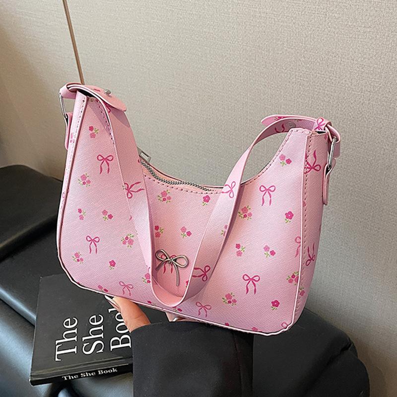 

2025 новая маленькая свежая печать большая вместимость женская модная текстура тренд личность тоут на плечо женская розовый