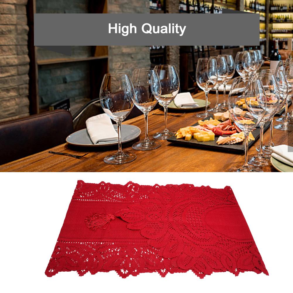 Vintage Lace Tablecloth Knitted Floral Table Runner Tasseled Edge Tablecloth Wedding Home Party Decoration
