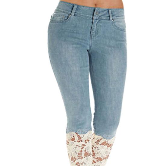 Women Pants Lace Stretchy Women Calf Length Mid Rise Jeans for Dating