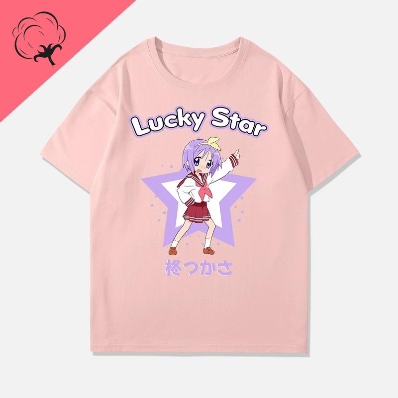 Anime Shirt Lucky Star Konata Camiseta Hot Sale Cotton Comic Y2k Clothes Cartoon Izumi Kagami Aesthetic Print Tee Unisexga Tops