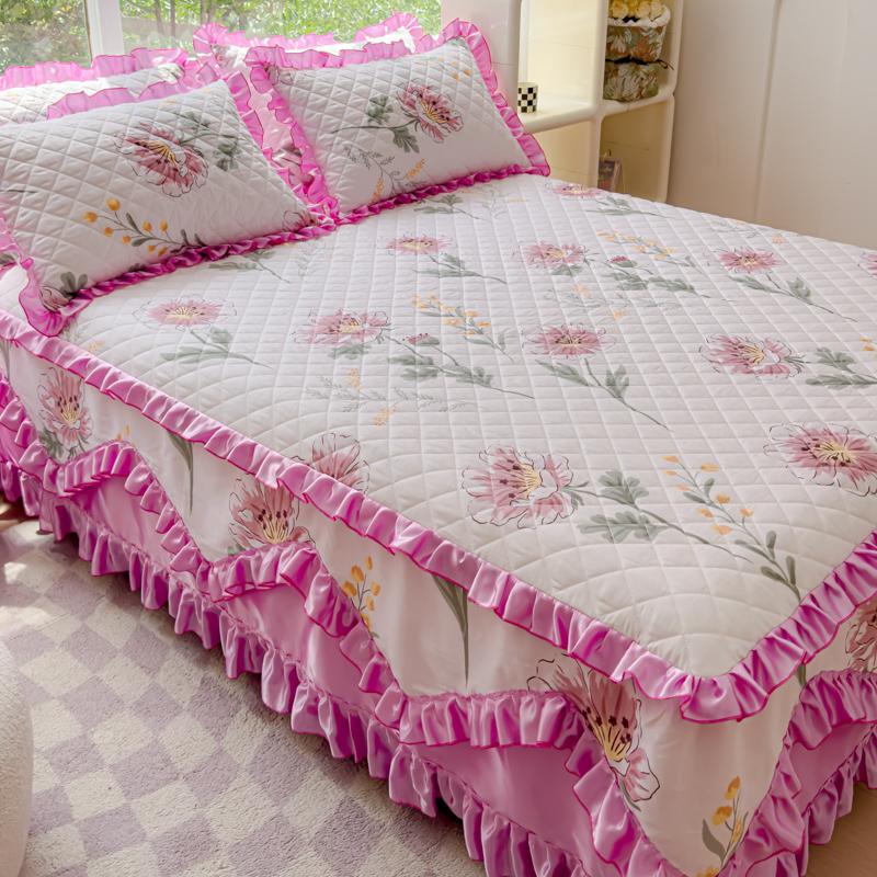 100% Cotton Thicken Quilted Bedspread King Queen Size Princess Lace Bed Skirt Pure Cotton Bed Cover Not Including Pillowcase