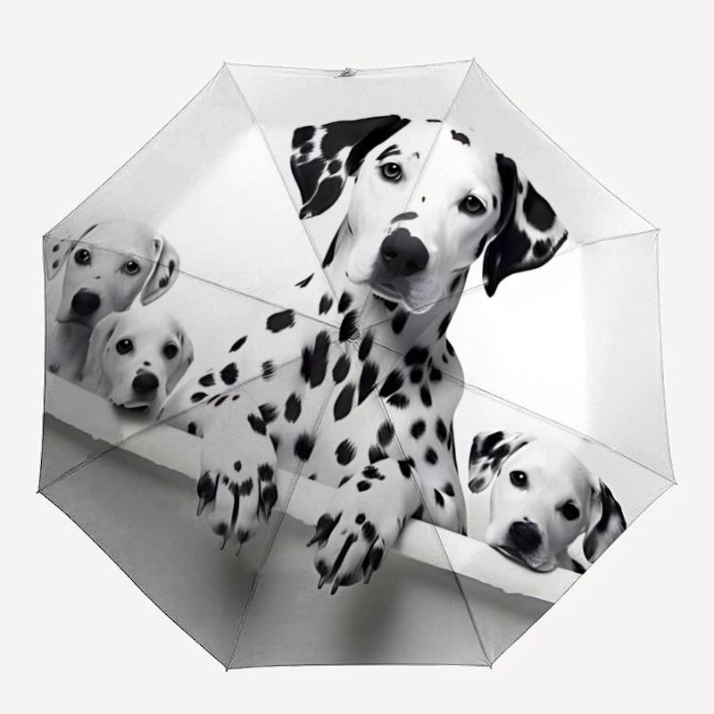 1pc Dalmatian Puppies Automatic Open/Close Umbrella 8-Rib Strong Frame, Portable Travel Umbrella for Women & Men, Birthday Gift Parties 024
