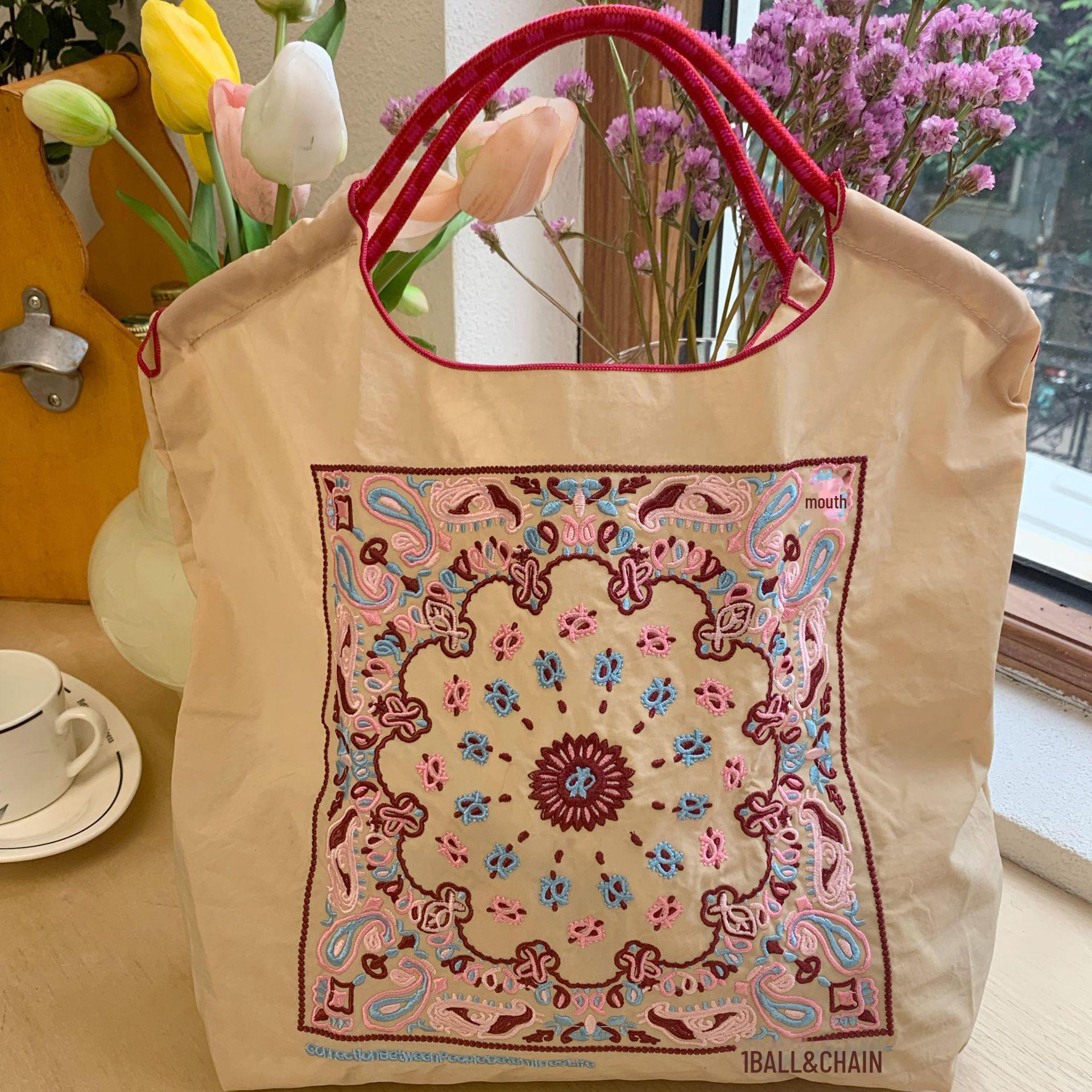 

Женская сумка-тоут из холста с вышивкой «Цветок кешью» и нейлоновая сумка через плечо – складная и портативная сумка через плечо Medium