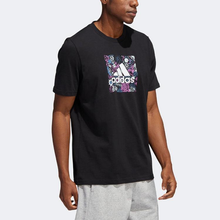 Adidas Cartoon Graffiti Letter Logo Print Round Neck Short Sleeve T-Shirt Men Tops Black IB9427