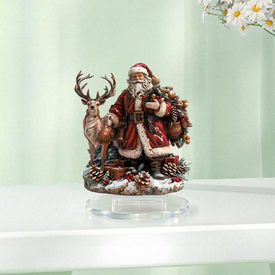 Santa Claus Desktop Ornaments Christmas Reindeer Tabletop Ornament, 2D Acrylic Lightweight Holiday Table Figurines Decor for Fireplace Living