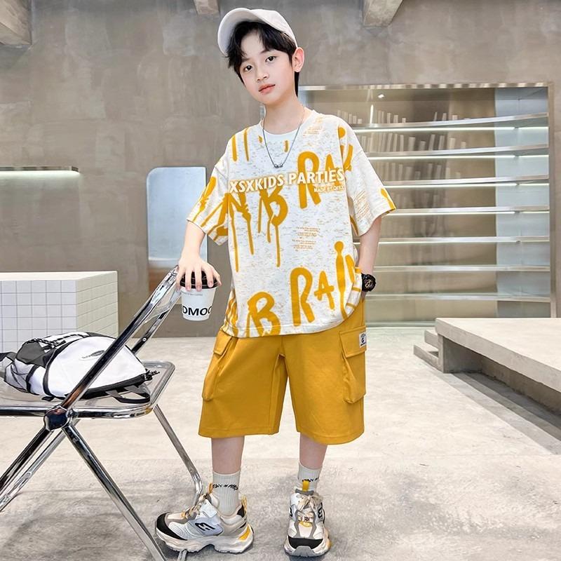 Summer Boys Purple Sets Korean High Street Fashion Kids T-shirts + Shorts 2 Piece Set Children's Sports Suits